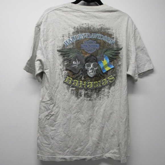 Harley-Davidson Other - Harley Davidson Bahamas Pirate Skull Flag Heather Gray T Shirt Men's sz Large
